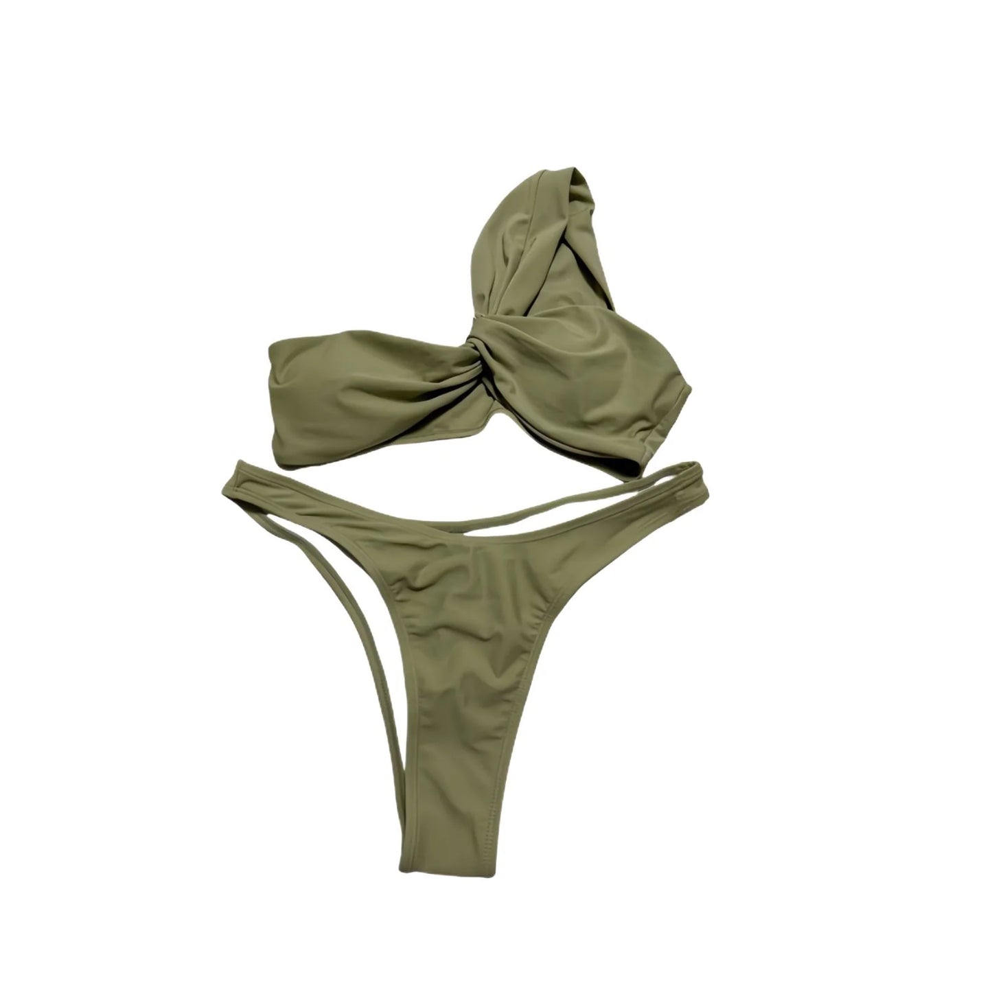 One-Shoulder Solid Color Bikini Set