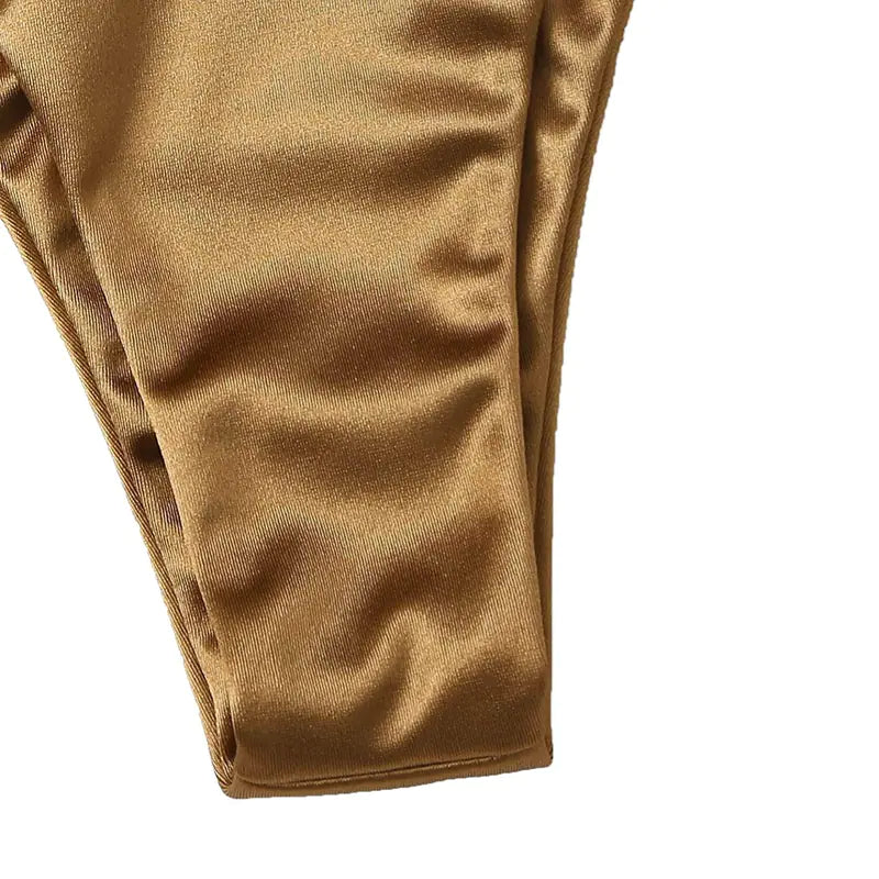 Metallic Halter Top Two-Piece Bikini Beachwear Set